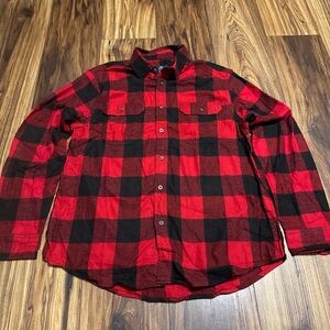 George Men's Flannel Button Down Size Large Long Sleeve Shirt Plaid Red & Black